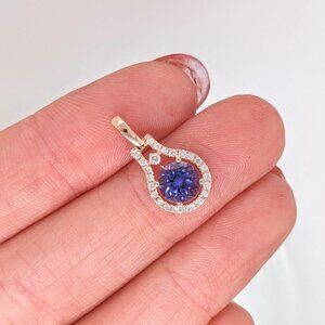 1ct Tanzanite Pendant in Solid 14K Rose Gold in Natural Diamond Accents